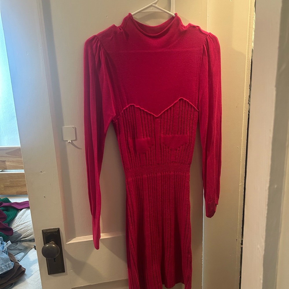 Anthropologie bright pink sweater dress